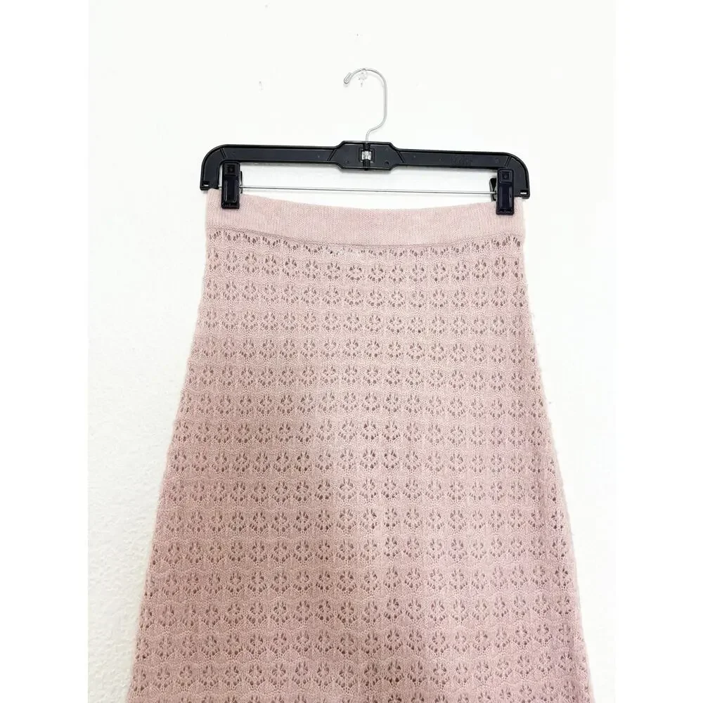 Zara Pointelle Knit Light Pink Midi Skirt Size Small Bodycon 5536/009 Girly